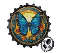 Apribottiglie in vetro colorato a forma di farfalla blu con ali aperte, rotondo, magneti per frigorifero, birra, apribottiglie magnetico per frigorifero, cucina, ufficio