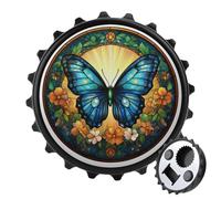 Apribottiglie in vetro colorato a forma di farfalla blu con fiori rotondi magneti per frigorifero, birra, apribottiglie magnetico per frigorifero, cucina, ufficio