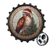 Apribottiglie in vetro colorato con aquila con cappello di Babbo Natale, rotondo, calamite per frigorifero, birra, apribottiglie, per frigorifero, cucina, ufficio