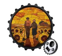 Apribottiglie in vetro colorato con coppia di anziani che camminano girasoli rotondi magneti per frigorifero bevande birra apribottiglie magnetico per frigorifero, cucina, ufficio