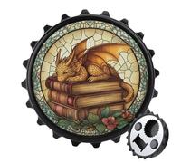 Apribottiglie in vetro colorato, simpatico drago addormentato, libri antichi, apribottiglie rotondo, magneti per frigorifero, birra, apribottiglie magnetico, per frigorifero, cucina, ufficio