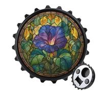 Apribottiglie in vetro colorato viola fiore con foglie rotonde magneti da frigorifero bevande birra apribottiglie magnetico per frigorifero, cucina, ufficio