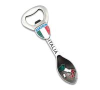 Apribottiglie Magnetico a Forma di Cucchiaino - Cavatappi in Metallo per Tappi a Corona con Design Italia Tricolore - Bandiera Scritta Stivale - 12 cm per Casa Bar e Regalo (ARGENTO)