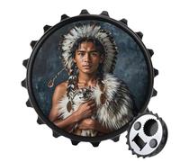 Apribottiglie magnetico con personaggi indigeni e lupi, strumento da cucina salvaspazio, divertente apribottiglie e magnete per frigorifero, per campeggio, viaggi, campeggio, stile nero