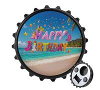 Apribottiglie magnetico con scritta "Happy Birthday on the Beach", strumento da cucina salvaspazio, divertente apribottiglie e magnete per frigorifero, per campeggio, viaggi, campeggio, stile nero