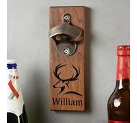 Apribottiglie Magnetico Personalizzato, Apribottiglie Da Parete In Legno Con Incisione Personalizzata Con Catcher For Tappo Magnete Regali For Fidanzato Nonno Marito Zio(Walnut)