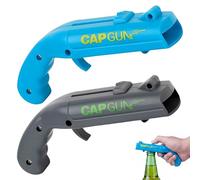 Apribottiglie Pistola Sparatappi Set da 2 Pezzi (Blu e Grigio), Capgun Divertente per Birra e Feste, Spara Tappi oltre 5 Metri, Gadget Originale per Uomo e Accessori Bar Casa