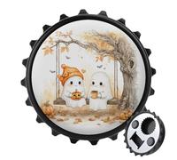 Apribottiglie rotondo con due simpatici fantasmi femminili in stile cartone animato, apribottiglie magnetico per frigorifero, cucina, ufficio