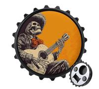 Apribottiglie rotondo con scheletro che suona la chitarra, calamita per frigorifero, birra, apribottiglie, per frigorifero, cucina, ufficio