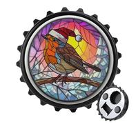 Apribottiglie rotondo in vetro colorato a forma di uccellino con cappello di Babbo Natale rosso, calamite per frigorifero, birra, apribottiglie magnetico, per frigorifero, cucina, ufficio