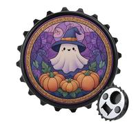 Apribottiglie rotondo in vetro colorato con fantasma in cappello da strega, zucche, calamite rotonde per frigorifero, birra, apribottiglie, per frigorifero, cucina, ufficio