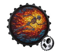 Apribottiglie rotondo in vetro colorato con figura scheletrica in esecuzione magneti per frigorifero bevande birra apribottiglie magnetico per frigorifero, cucina, ufficio