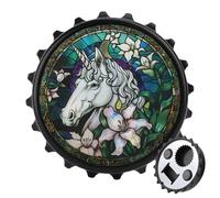 Apribottiglie rotondo in vetro colorato, motivo: cavallo bianco e gigli, magneti per frigorifero, birra, apribottiglie magnetico, per frigorifero, cucina, ufficio