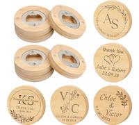 Apribottiglie/Sottobicchiere Magnetico In Legno 2 In 1 Personalizzato, Apribottiglie Da Birra Rotondo Personalizzato Per Matrimoni Con Nome Degli Sposi Inciso Come Bomboniera Per Gli Ospiti(50pcs)