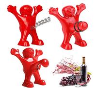 Apribottiglie Uomo Rosso, 3 Pezzi Apribottiglie Vino Birra, Apribottiglie Happy Man, Apribottiglie Divertenti, Tappi per Vino Rosso, Manuale Apribottiglie Tre Simpatici Uomini Rossi Composizione