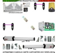 AUTOMAZIONE CANCELLO 4 MT 2 ANTE KIT 2 MOTORI 220 V. RADIOC FOTOC LAMP SELETTORE