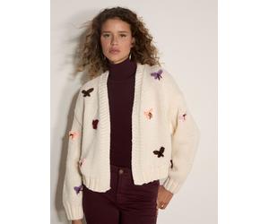 Apricot Apricot Chunky Knit Butterfly Applique Cardigan medium crema