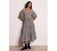 Apricot Apricot Cotton A quadretti Milkmaid Midaxi Vestito 46 Nero