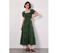Apricot Apricot Smocked Detail Poplin 100% Cotton Abito midi 36 verde