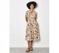Apricot Apricot Tropical Leaf Zip-Down Midi Vestito 36 Naturale