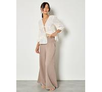 Apricot Pantaloni a gamba larga in cotone testurizzato color Apricot 38 Marrone