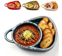 APRILADY Ciotola per zuppa e sandwich, piatto diviso in ceramica con manico | Set di piatti per zuppa e sandwich, piatto in ceramica combinato con supporto per pane, ciotola per colazione a 2 scomparti
