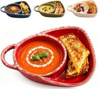 APRILADY Ciotola per zuppa e sandwich, piatto diviso in ceramica con manico | Set di piatti per zuppa e sandwich, piatto in ceramica combinato con supporto per pane, ciotola per colazione a 2 scomparti