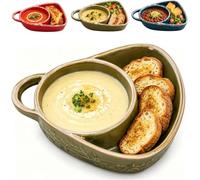APRILADY Ciotola per zuppa e sandwich, piatto diviso in ceramica con manico | Set di piatti per zuppa e sandwich, piatto in ceramica combinato con supporto per pane, ciotola per colazione a 2 scomparti