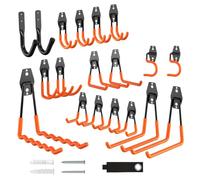 AprilCool Confezione da 24 ganci per garage con rivestimento antiscivolo e cinghie di prolunga, resistenti ganci da parete per biciclette, scale, corda, scopa, pala, giardino e utensili elettrici