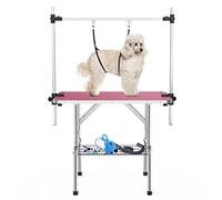 APRILSOUL Tavolo da toelettatura per cani di piccola taglia, altezza regolabile, pieghevole, superficie antiscivolo, con braccioli, cappi, vassoio in rete