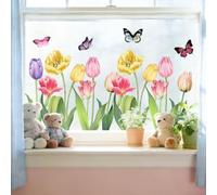 Aprilsunnyzone Decorazione interna statica che si aggrappa con elementi a tulipano e farfalla per le porte di vetro di Windows e le aree di esposizione