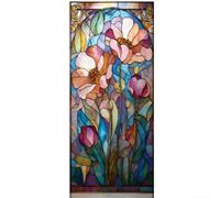 Aprilsunnyzone Decorazione per interni con motivo a rose e volute basato sulla tradizione europea delle vetrate colorate per uso in vetro (UV26Y80487S_R)