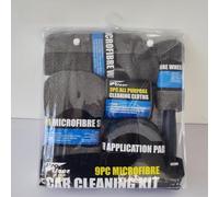 Aprilsunnyzone Kit di lavaggio auto in microfibra, 9 pezzi, include guanto di pulizia, asciugamano applicatore cera, spugna e spazzola per ruote (grigio)