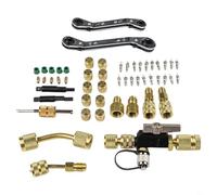 Aprilsunnyzone Kit di strumenti per la rimozione e l'installazione del nucleo della valvola HVAC con valutazione del vuoto, doppie chiavi di riparazione, dadi in ottone, nucleo valvola e adattatori