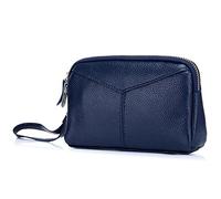 AprinCtempsD Pochette in Vera Pelle Clutch Elegante Portafoglio Multifunzionale con Cerniera per Donna (Blu)