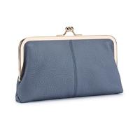 AprinCtempsD Pochette in Vera Pelle con Chiusura a Clip Kiss Lock Portafoglio Lungo con Scomparti Multipli Borsetta Piccola per Matrimonio Feste per Donna (Blu)