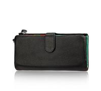 AprinCtempsD Portafoglio in Vera Pelle Porta carte di credito Lungo Portamonete Elegante Pochette Grande Capacità Cerniera per Donna (Nero)