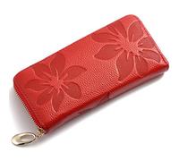 AprinCtempsD Portafoglio Lungo in Vera Pelle Pochette Portamonete Porta carte di credito Elegante Grande Capacità con Cerniera per Donna (Rosso)