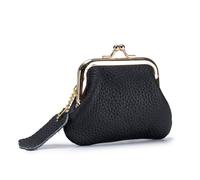 AprinCtempsD Portamonete Piccolo Donna in Vera Pelle con Chiusura a Clip Kiss Lock Portafoglio Mini per Gioielli Auricolari Chiavi Organizer (Nero)