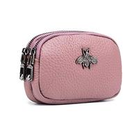 AprinCtempsD Portamonete Piccolo Donna in Vera Pelle Portafoglio Mini Porta carte di credito con Doppia Cerniera (Pink)