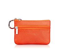 AprinCtempsD Portamonete Piccolo in Vera Pelle Mini Portafoglio con Cerniera Portachiavi per Donna Uomo (Arancia)