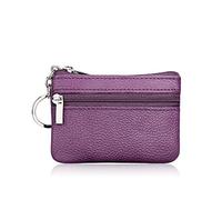 AprinCtempsD Portamonete Piccolo in Vera Pelle Mini Portafoglio con Cerniera Portachiavi per Donna Uomo (Viola)