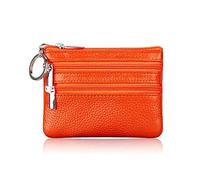 AprinCtempsD Portamonete Piccolo in Vera Pelle Mini Portafoglio con Cerniera Portachiavi per Donna Uomo (Arancia)