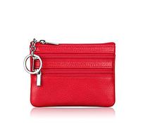 AprinCtempsD Portamonete Piccolo in Vera Pelle Mini Portafoglio con Cerniera Portachiavi per Donna Uomo (Rosso)