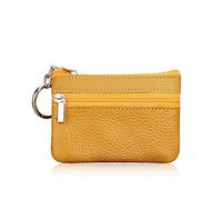 AprinCtempsD Portamonete Piccolo in Vera Pelle Mini Portafoglio con Cerniera Portachiavi per Donna Uomo (Giallo)