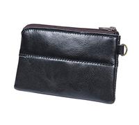 AprinCtempsD Portamonete Sottile in Vera Pelle Mini Portafoglio Piccolo con Cerniera per Donna Uomo (Nero)