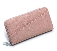 AprinCtempsD Protezione RFID Portafoglio Lungo in Vera Pelle Pochette Piccolo Portamonete Grande Capacità Porta carte di credito con Cerniera per Donna (Pink)