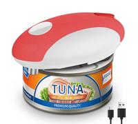 Apriscatole Elettrico Ricaricabile USB - A Batteria, Funzionamento Automatico con Un Solo Tocco, Supporto Magnetico per Coperchio & Taglio Sicuro, Senza Fili & Facile da Usare per Anziani (Rosso)