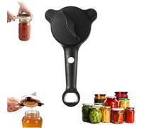 Apriscatole multiuso 4 in 1, regolabile, in acciaio inox, antiscivolo, ergonomico, per mani deboli, strumento multiuso per barattoli, lattine, bottiglie di vino (nero)