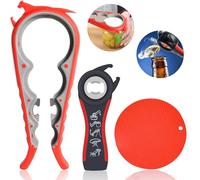 Apriscatole per mani deboli, apriscatole facile da ruotare per anziani con artrite, 5 in 1, multifunzione, apribottiglie, apribottiglie, per mani artritiche, con cuscinetto antiscivolo (rosso)